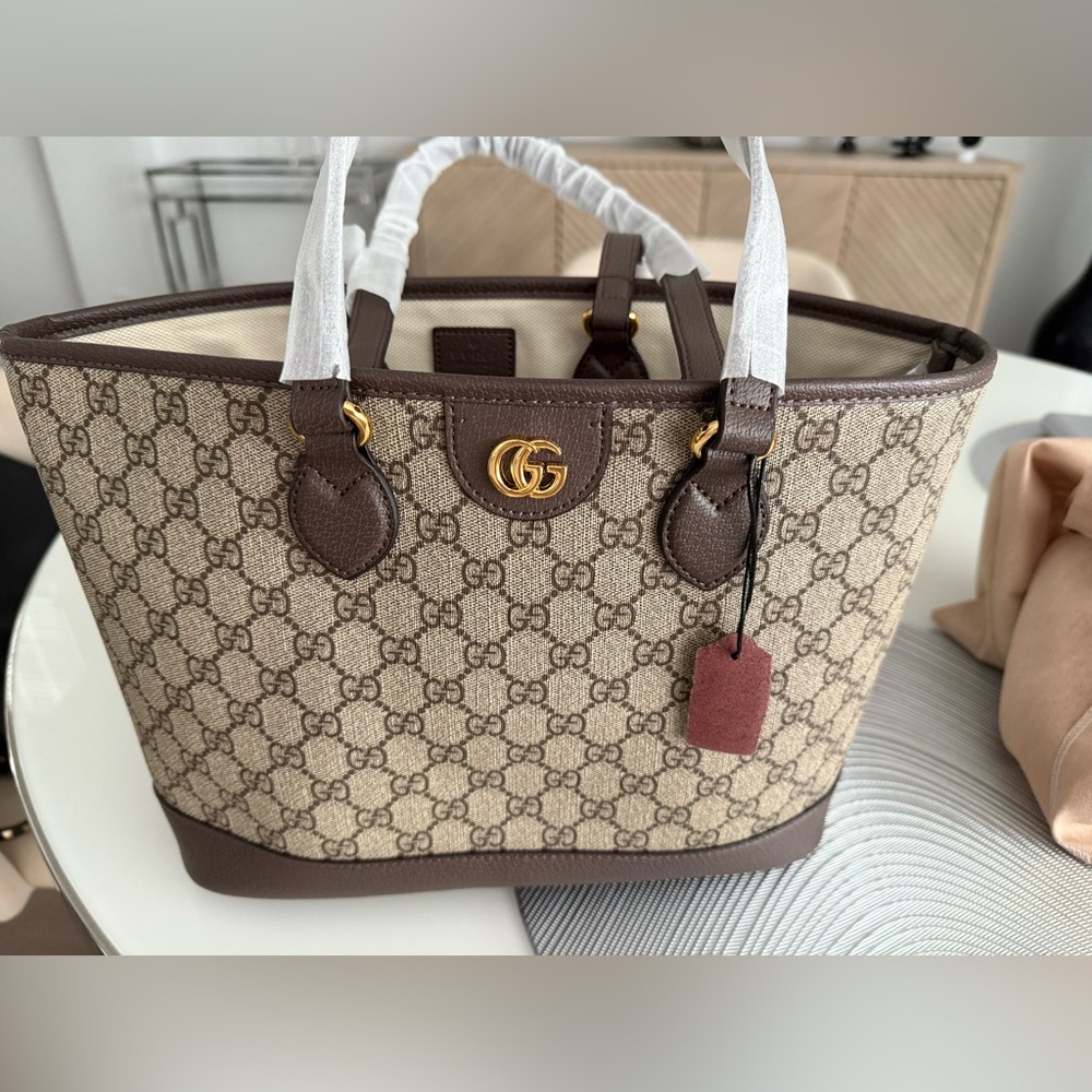 Beige and Brown GG Canvas Tote